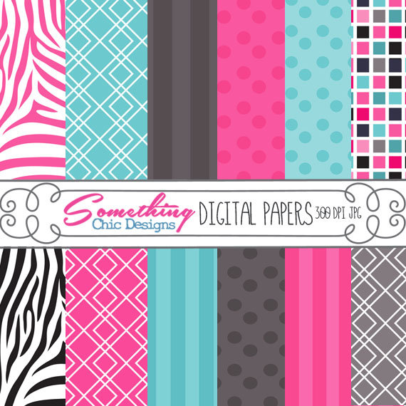 Pink Zebra Chevron Digital Backgrounds by Something Chic Designs