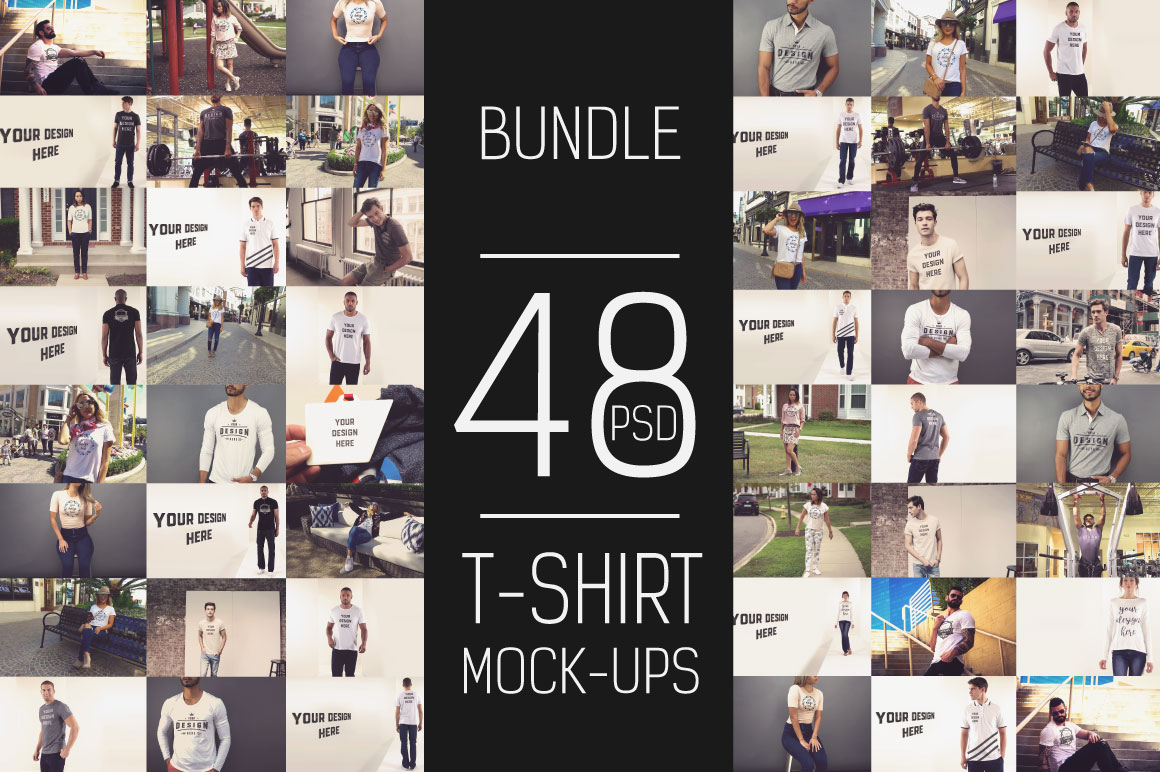 48 PSD T-shirts Mockup Bundle
