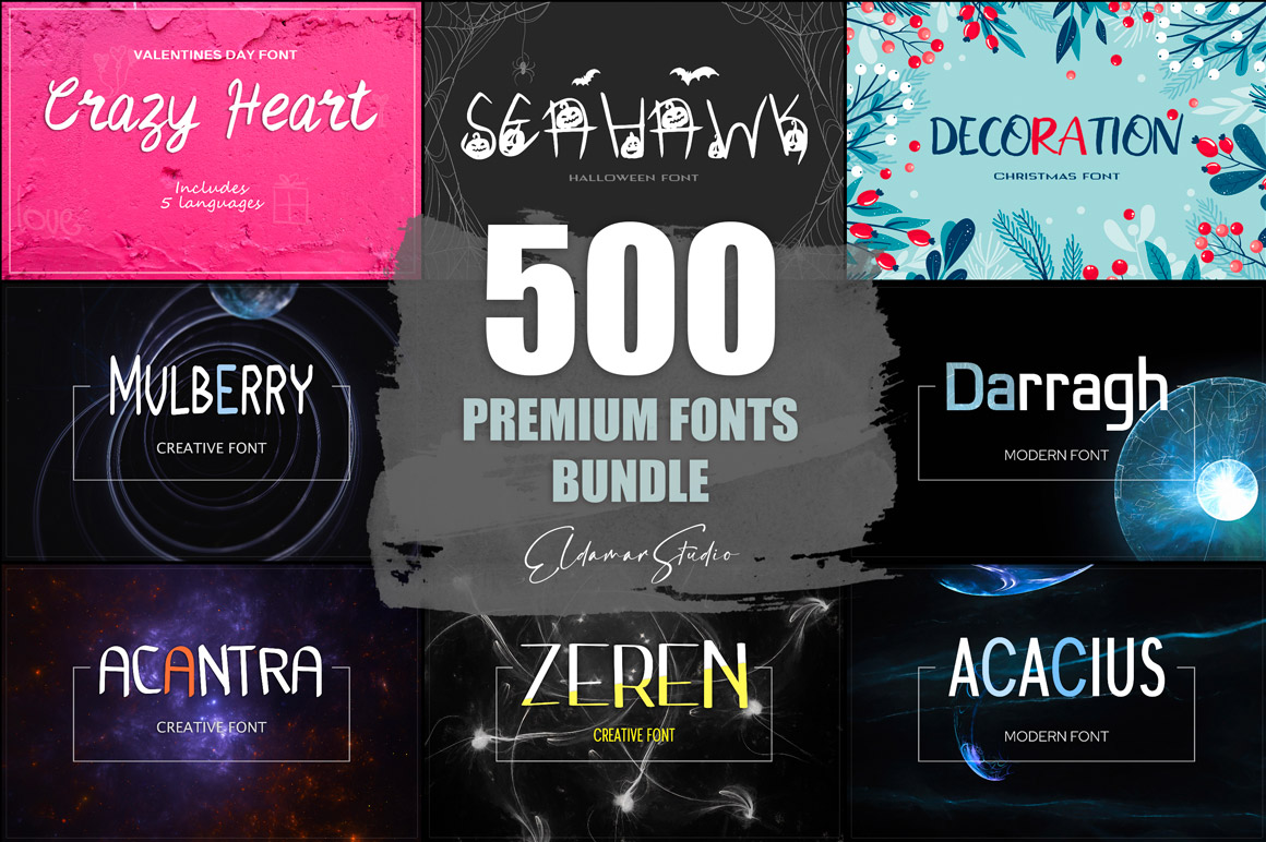 500 Premium Fonts Bundle - Hundreds of Fonts in One Collection