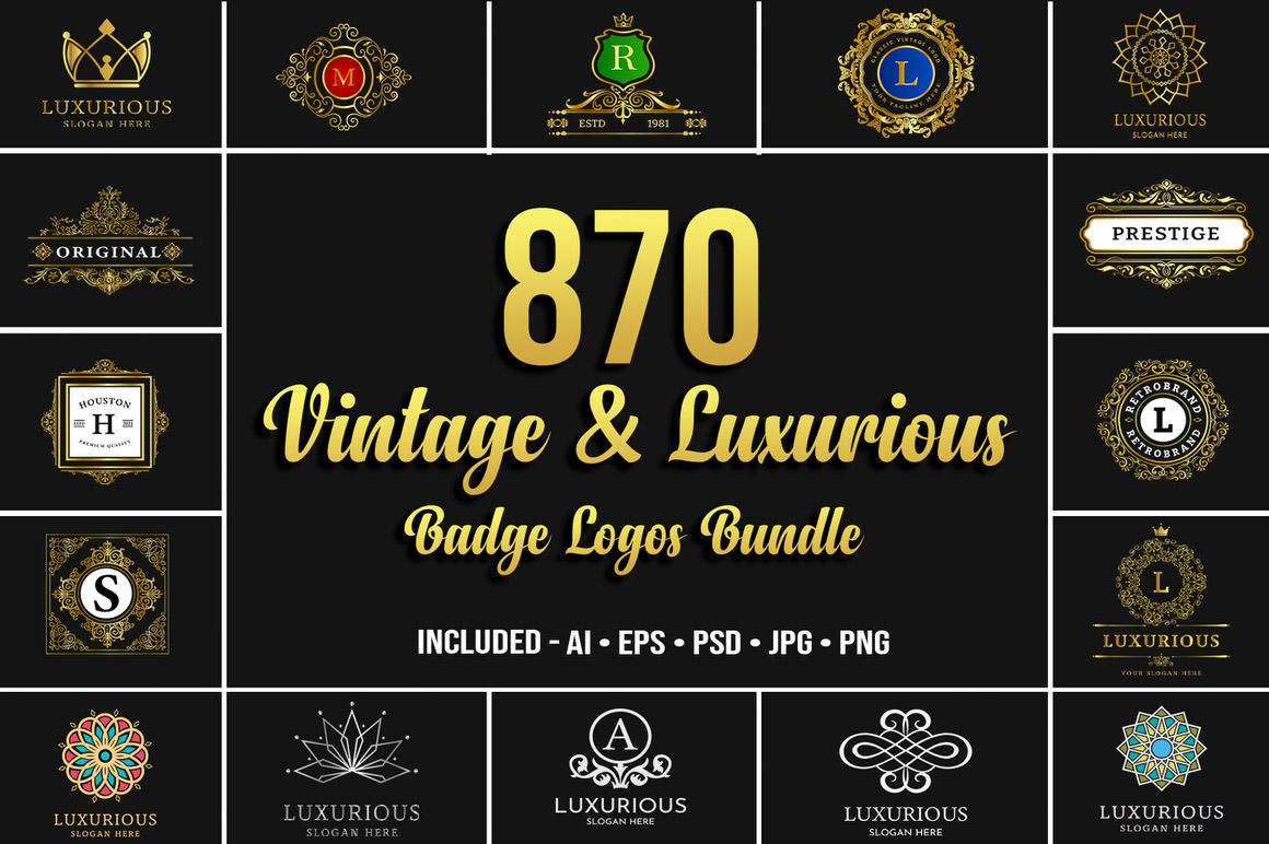 Download 870 Vintage and Luxurious Badge Logos Bundle