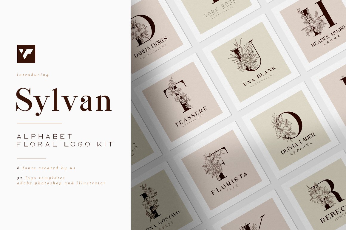 Sylvan Alphabet Floral Logo Kit - Fonts included