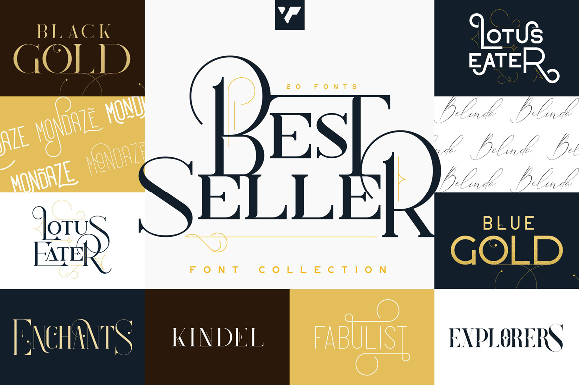 The Bestseller Font Collection - 20 fonts in 10 typefaces + Vector Illustrations