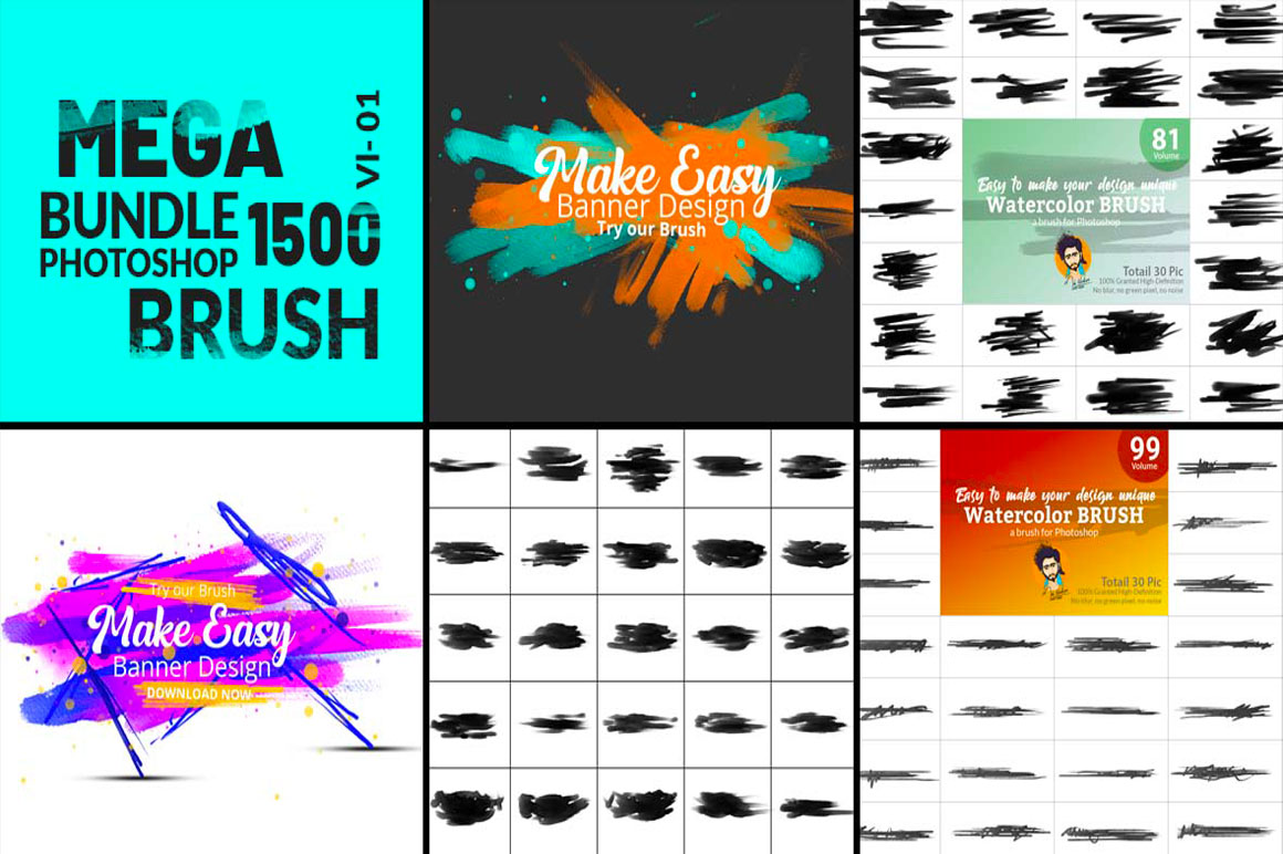Download 1500 Photoshop Watercolor Brushes
