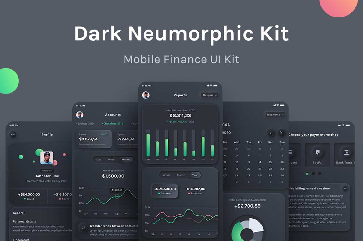 Dark Neumorphic UI Kit -  Budget Planner
