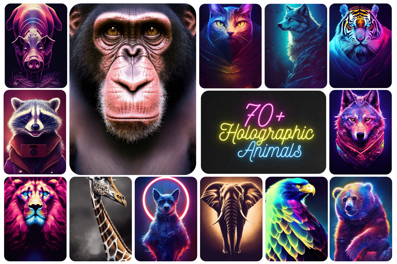Download 70+ Holographic Animals with Extended License
