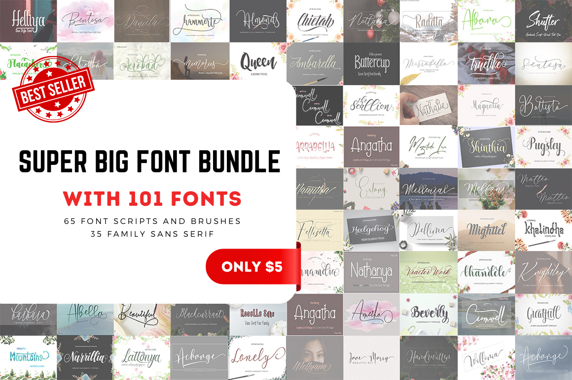 Download 101 fonts for only $5 - Extended commercial license