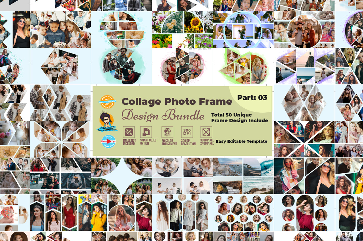 50 Collage Photo Frame Design Template Bundle
