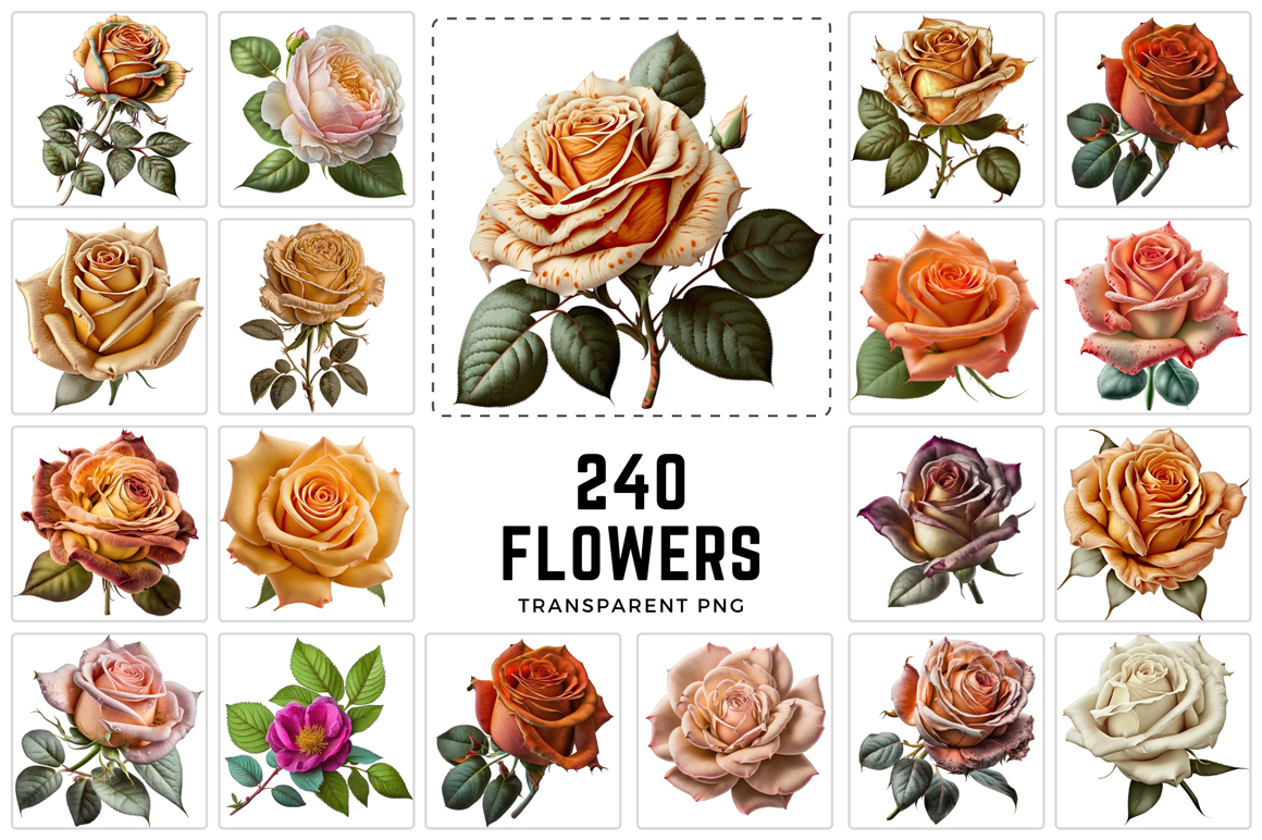 The Ultimate Flower Bundle: 240 Transparent Images for Your Designs