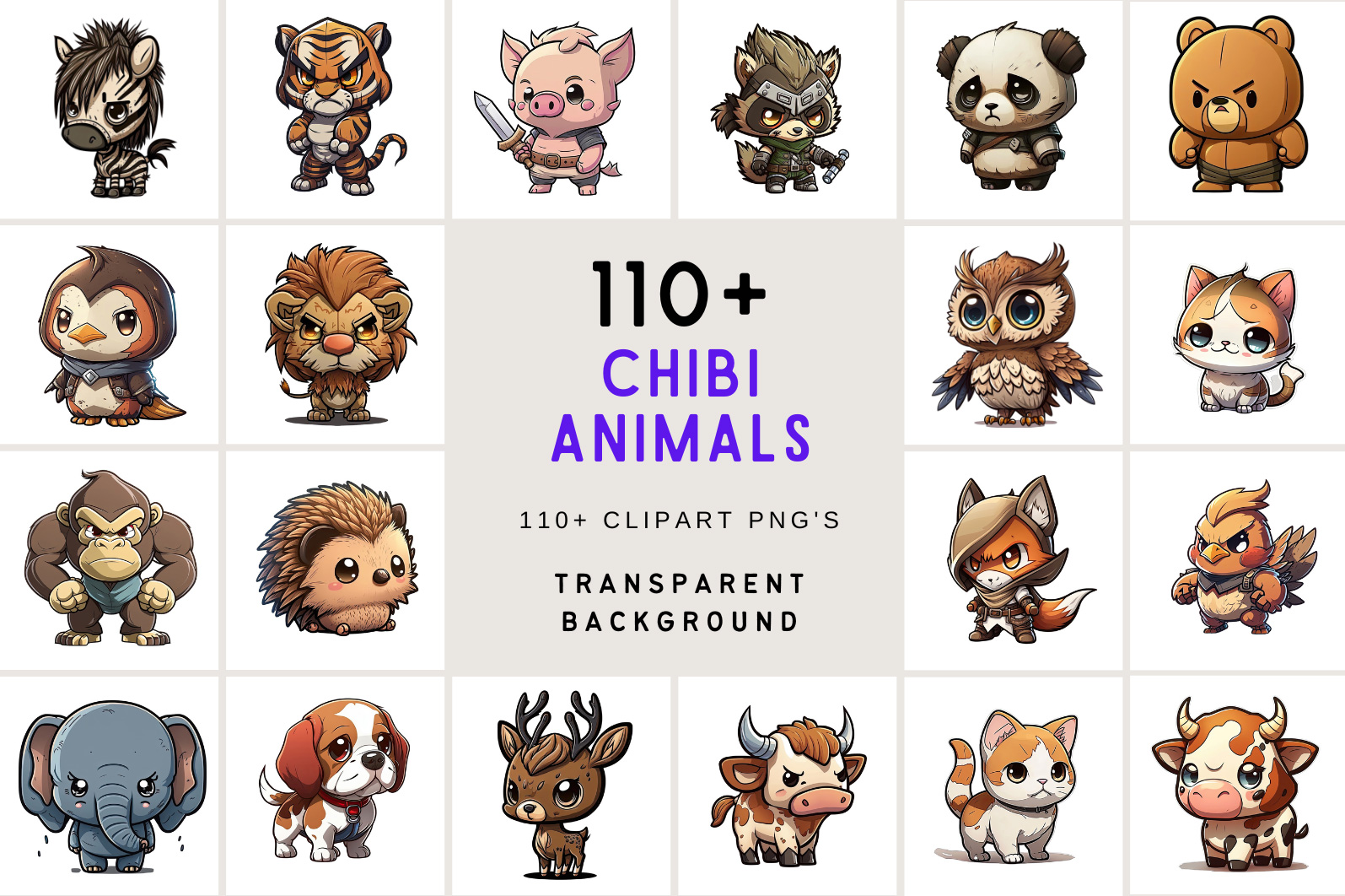 117 Adorable Chibi Animal Clipart Illustrations with Transparent Backgrounds 