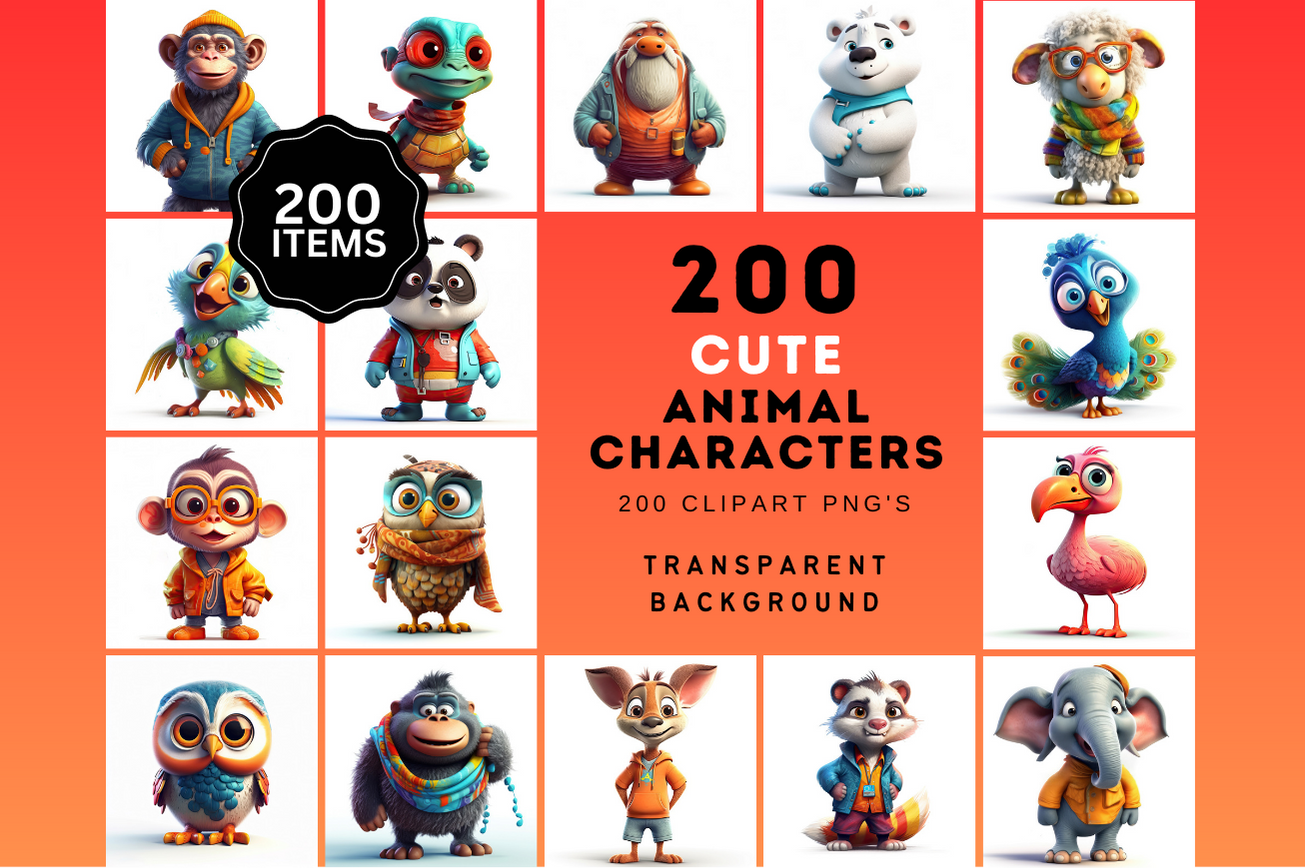 Save Big on Our 200-Piece Animal Clipart Bundle with 3D Look