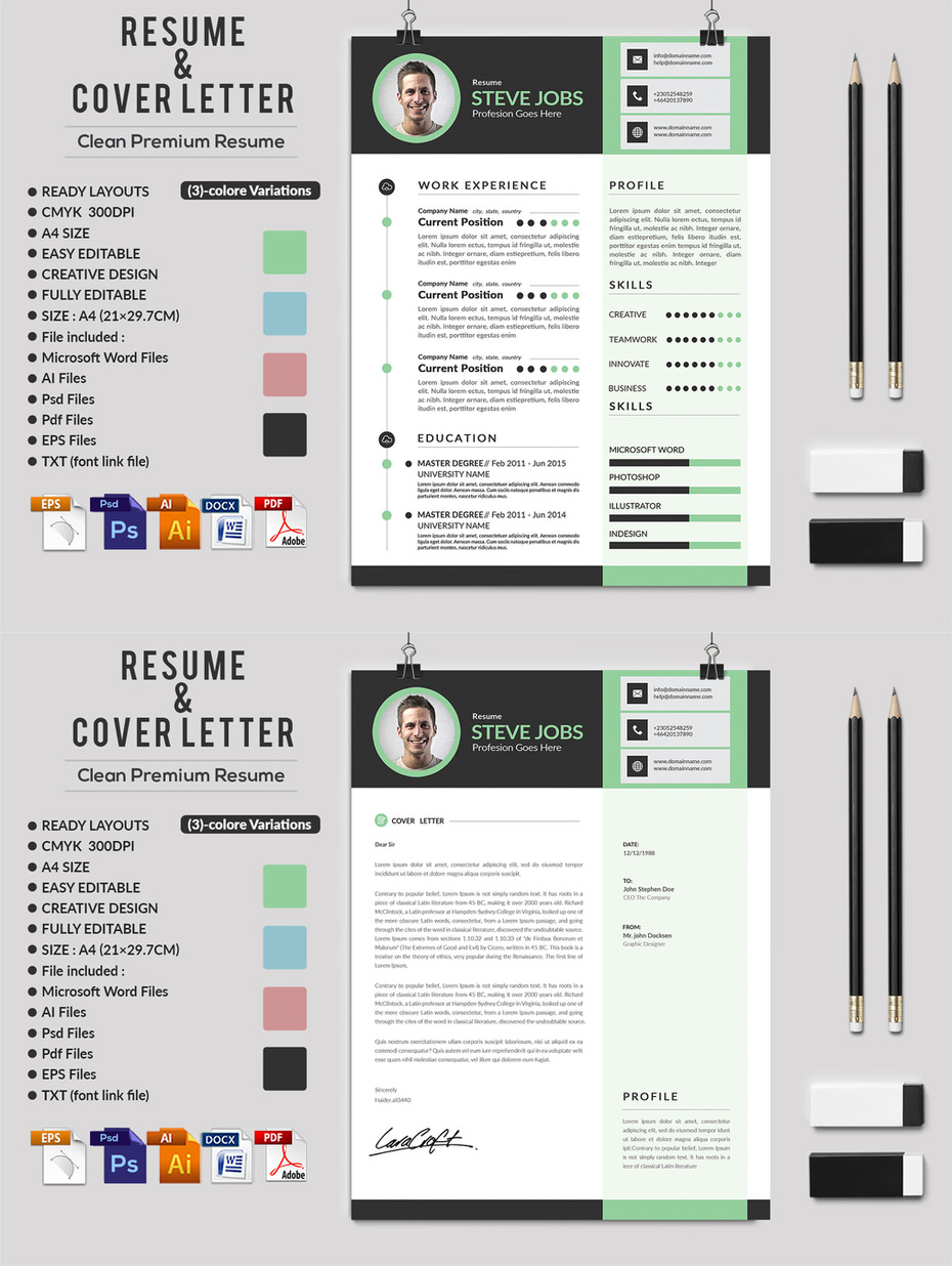 creative ms word resume cv    letterhead and invoices with extended license