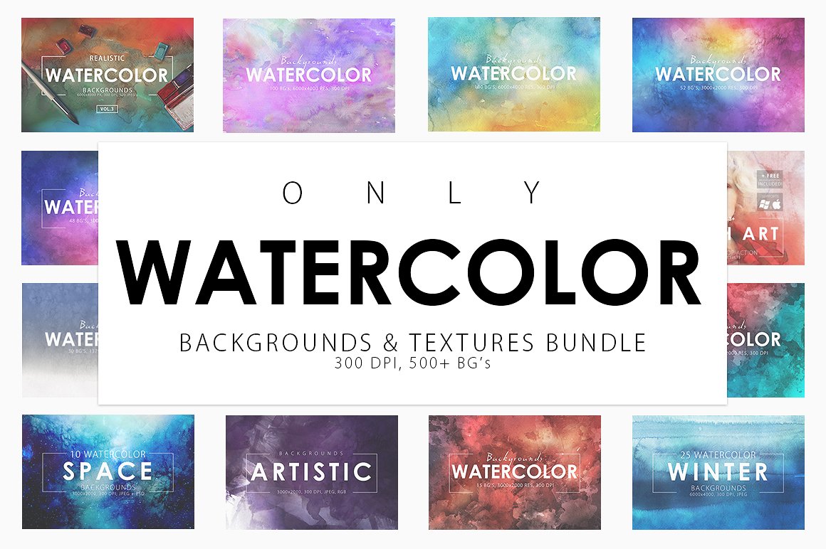 Get 544 Watercolor Backgrounds & Textures with Extended License