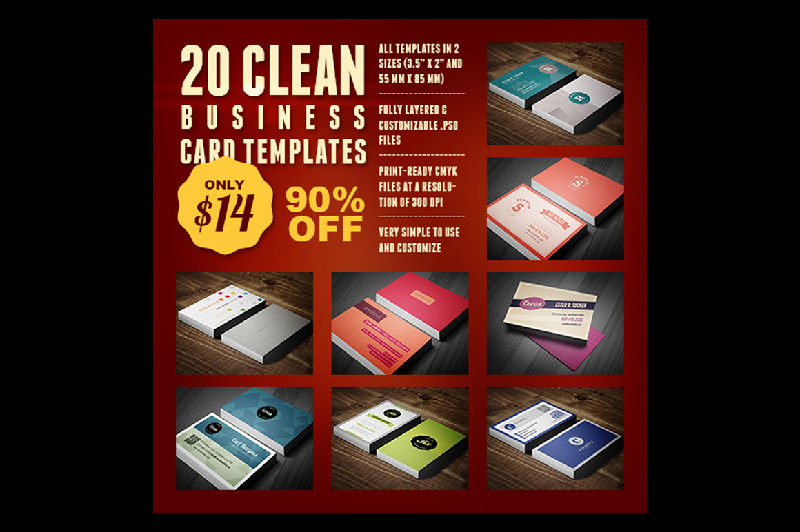20 Clean Business Card Templates for only $14 - 90% Off
