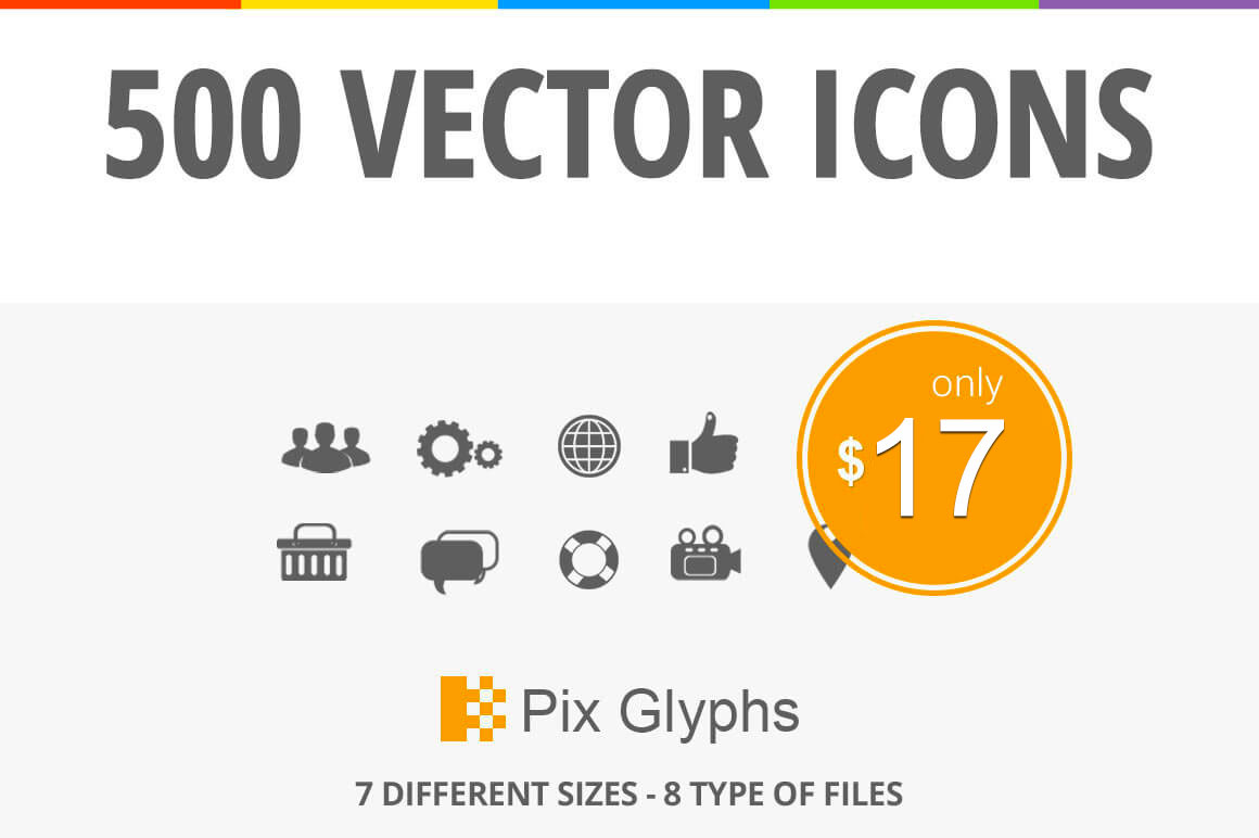 500 Royalty-Free Glyph Icons Priced @ $17 Only