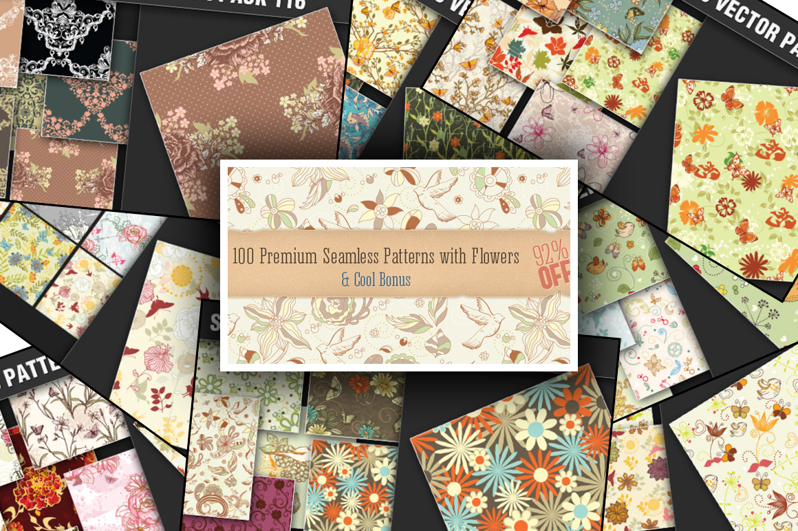 100 Premium Seamless Patterns with Flowers & Cool Bonus