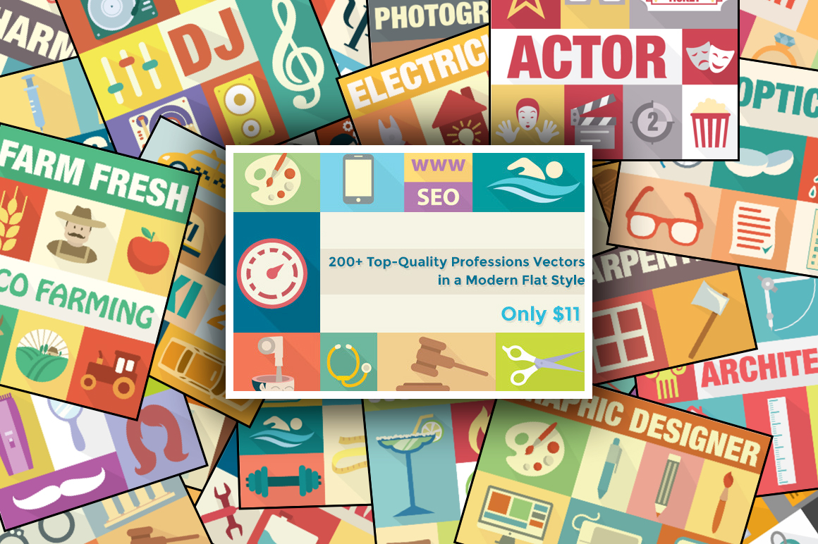 200+ Top-Quality Professions Vectors in a Modern Flat Style - Only $11