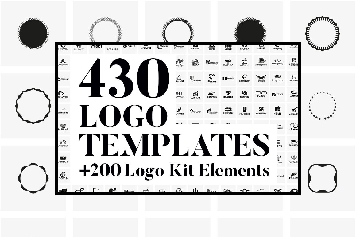 430 Vector Logo Design Templates + 200 Logo Kit Elements
