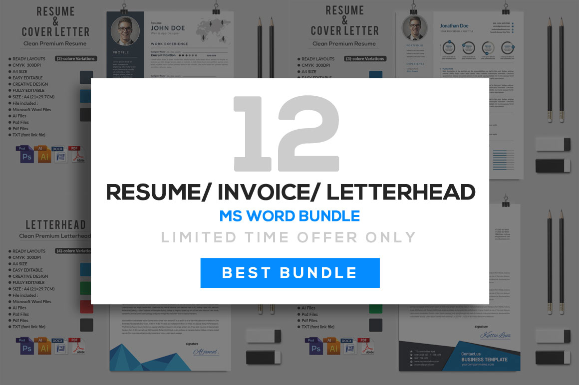 Creative Ms Word Resume CV / Letterhead and Invoices with Extended license