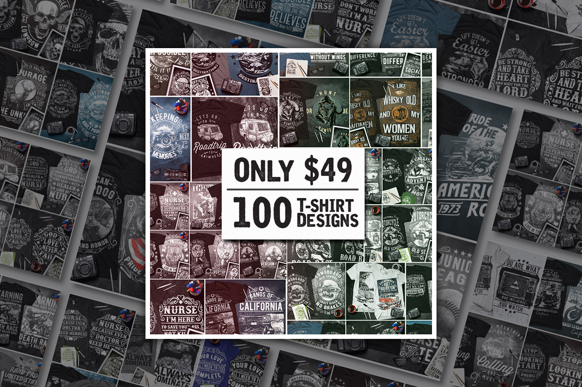 100 Premium T-Shirt Designs with Extended License - only $49!