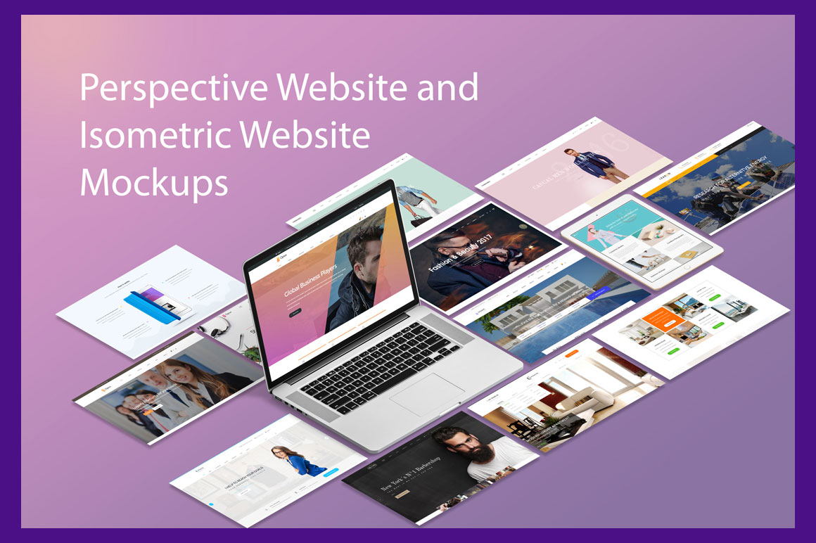 Perspective Website and Isometric Website Mockups