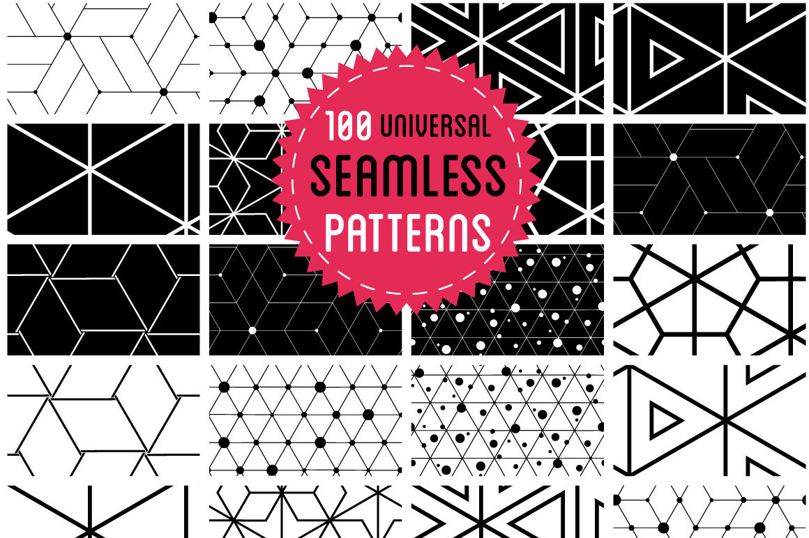 100 Universal seamless monochrome patterns with extended license